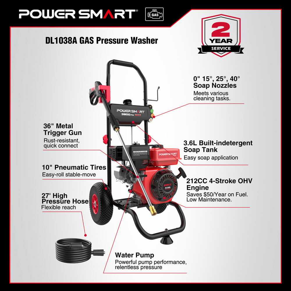 PowerSmart 3800PSI 2.5GPM 212cc Gas Pressure Washer DL1038A