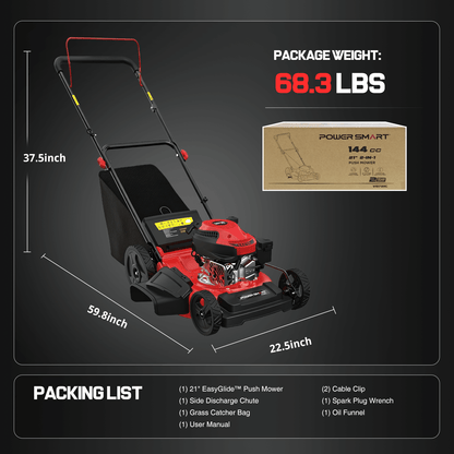 PowerSmart 21" 144cc Gas Push 3-in-1 Lawn Mower DB8621P