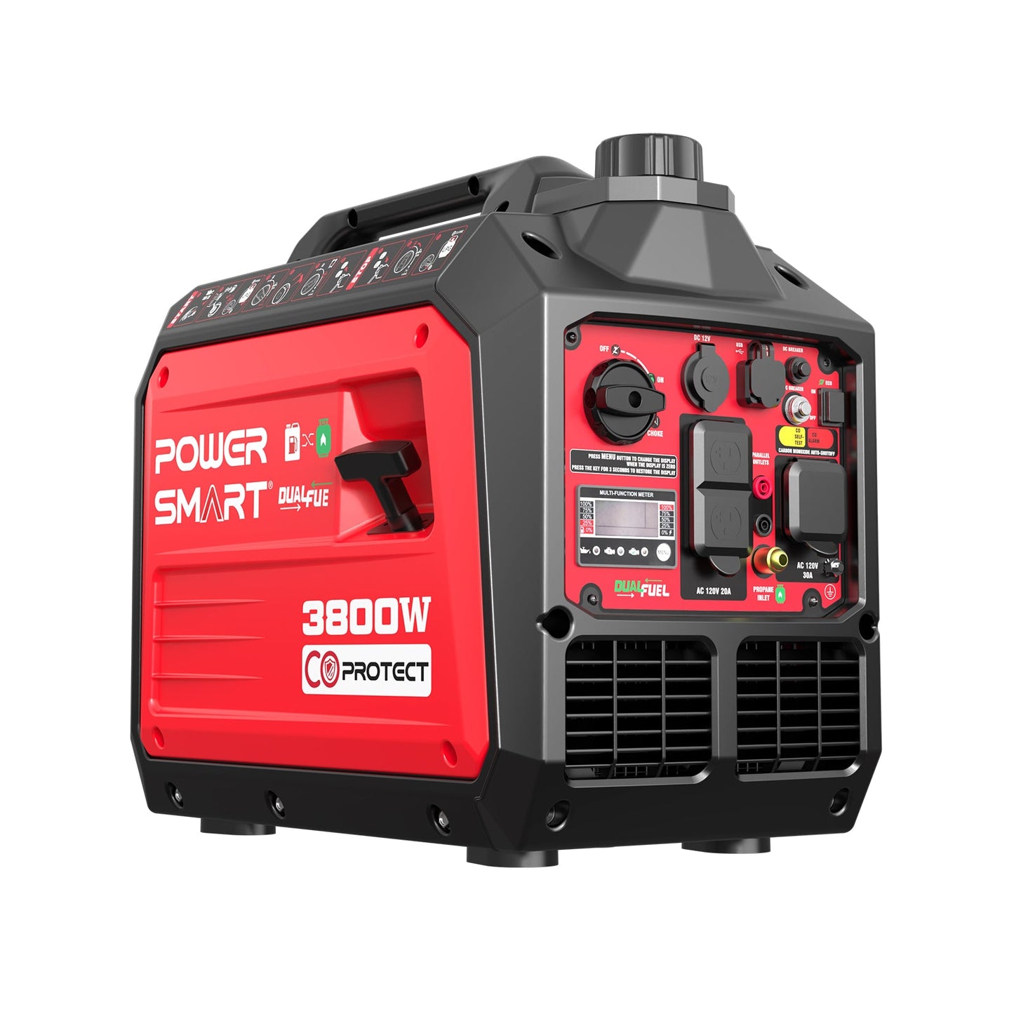 PowerSmart 3800W/3500W Gas/Propane Dual Fuel Inverter Generator w/ CO Alert