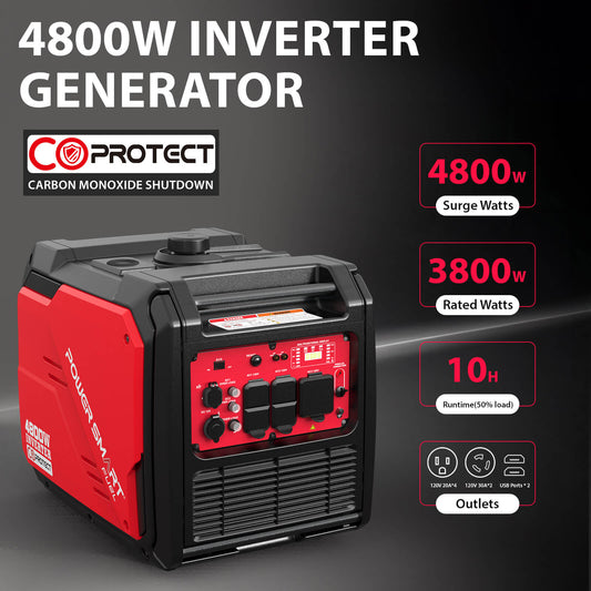 PowerSmart 4800W Inverter Generator w/ Wheels Handle Kit & CO Alert HB5046C