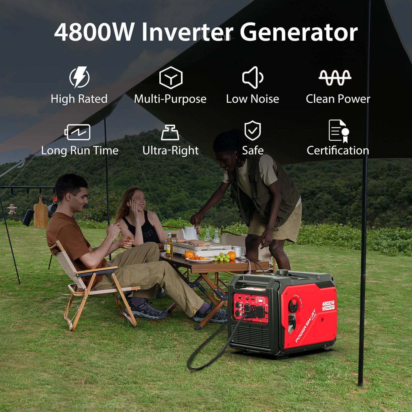 PowerSmart 4800W Inverter Generator w/ Wheels Handle Kit & CO Alert HB5046C