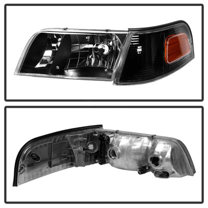 Spyder Xtune Crown Victoria 98-11 Crystal Headlights w/ Corner Lights Set Black