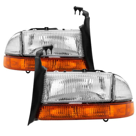 SPYDER xTune Dodge Dakota 97-04 OEM Style Headlights w/ Amber Bumper Lights - Chrome HD-JH-DDAK97-AM-SET 9036750