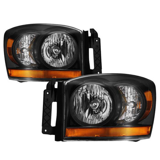 SPYDER xTune 06-08 Dodge Ram 1500 Headlights w/Chrome Bezel/Amber Bar - Black (HD-JH-DRAM06-AM-BK) 9037191