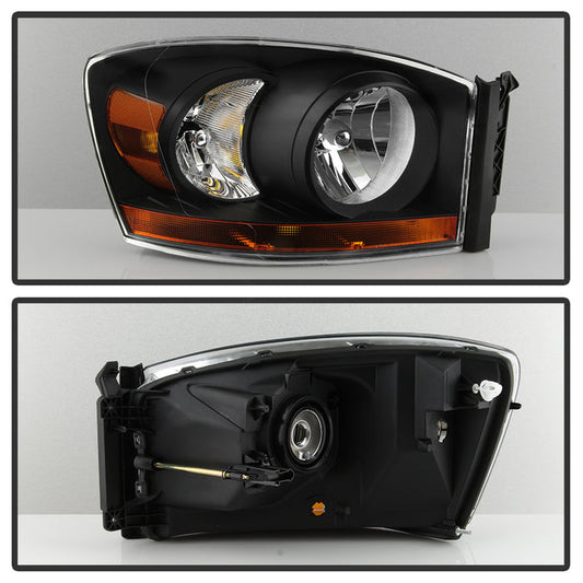 SPYDER xTune 06-08 Dodge Ram 1500 Headlights w/Chrome Bezel/Amber Bar - Black (HD-JH-DRAM06-AM-BK) 9037191