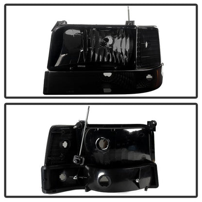 SPYDER Xtune Ford F150 92-96 Headlights w/Corner Bumper 6pcs Amber- Black Smoked HD-JH-FB92-SET-AM-BSM 9030314