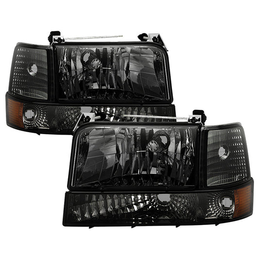 SPYDER Xtune Ford F150/Bronco 92-96 Headlights w/Corner Bumper 6pcs Amber- Smoke HD-JH-FB92-SET-AM-SM 5073143