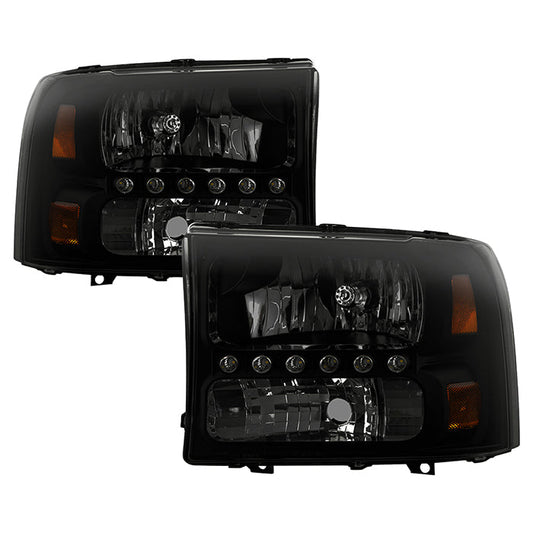 SPYDER Xtune Ford F250 F350 Super Duty 99-04 1Pc Headlights w/ LED Black Smoked HD-JH-FF25099-LED-BSM 9030215