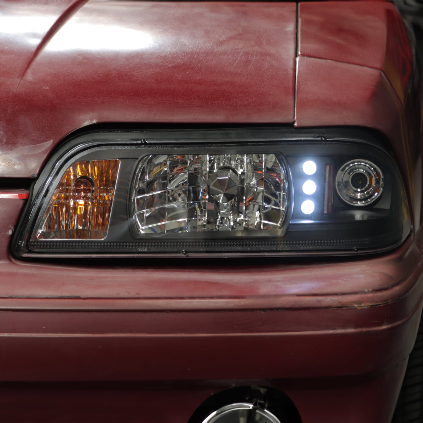 Spyder Ford Mustang 87-93 1PC LED (Replaceable LEDs)Crystal Headlights Black — 1RZU4