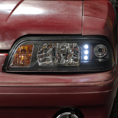 Spyder Ford Mustang 87-93 1PC LED (Replaceable LEDs)Crystal Headlights Black — 1RZU4