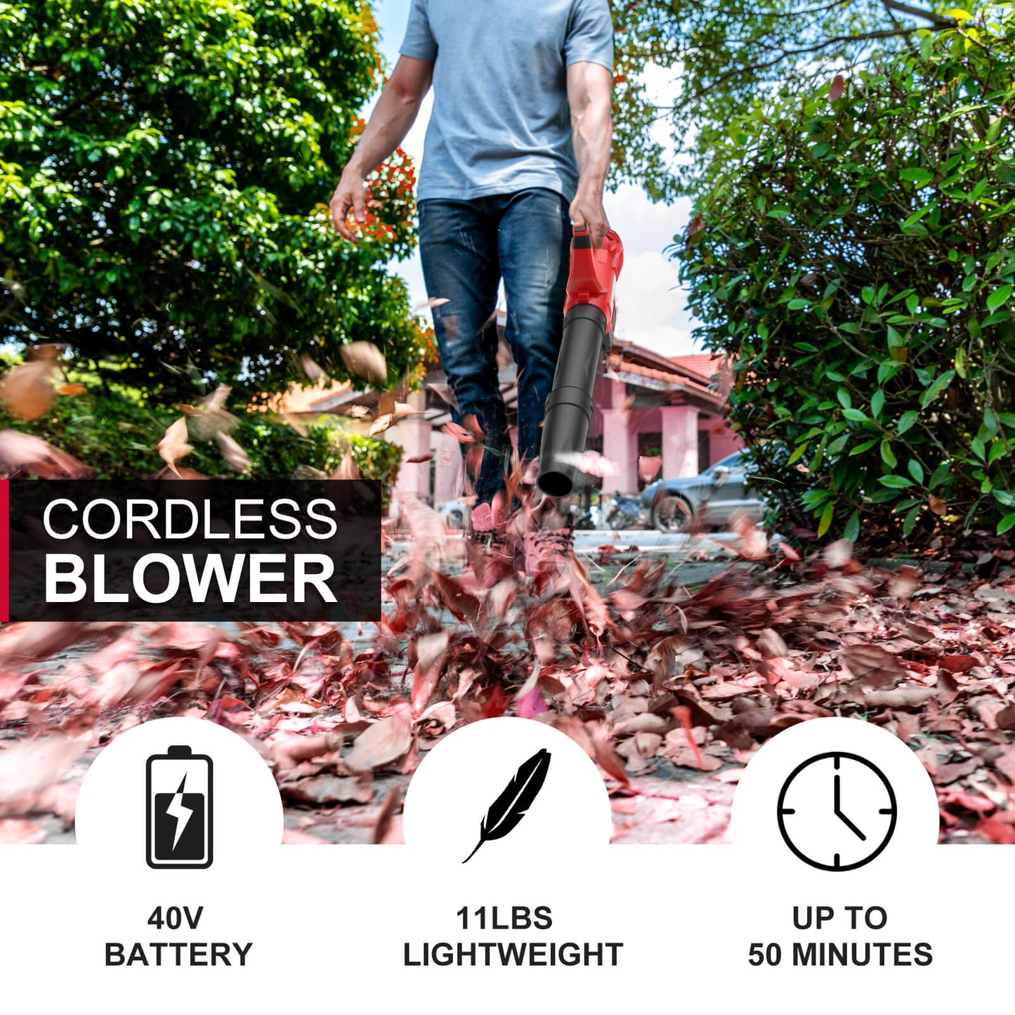 PowerSmart 450CFM Cordless Leaf Blower w/ 40V 4.0Ah Battery and Charger MB2450A