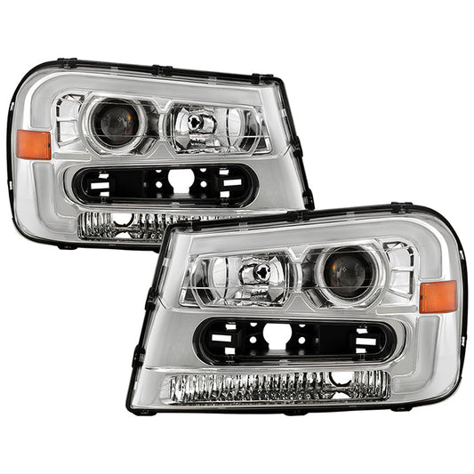 SPYDER xTune 02-09 Chevrolet Trailblazer Projector Headlights Light Bar DRL - Chrome (PRO-JH-CTB02-LBDRL-C) 9050756