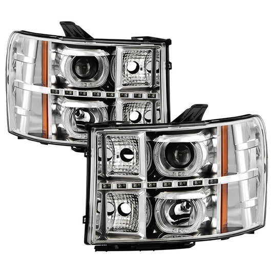 SPYDER Xtune GMC Sierra 1500/2500/3500 07-13 Projector Headlights LED Halo- Chrome PRO-JH-GSIE07-CFB-C 9032288