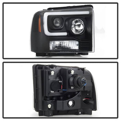 Spyder Ford F250/350/450 05-07 Projector Headlights - Light Bar DRL LED - Black PRO-YD-FS05V2-LB-BK 5084507