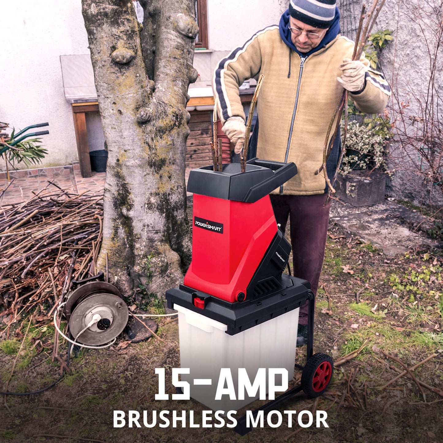 PowerSmart 15Amp Electric Wood Chipper Leaf Mulcher w/ Collection Bin PS12A