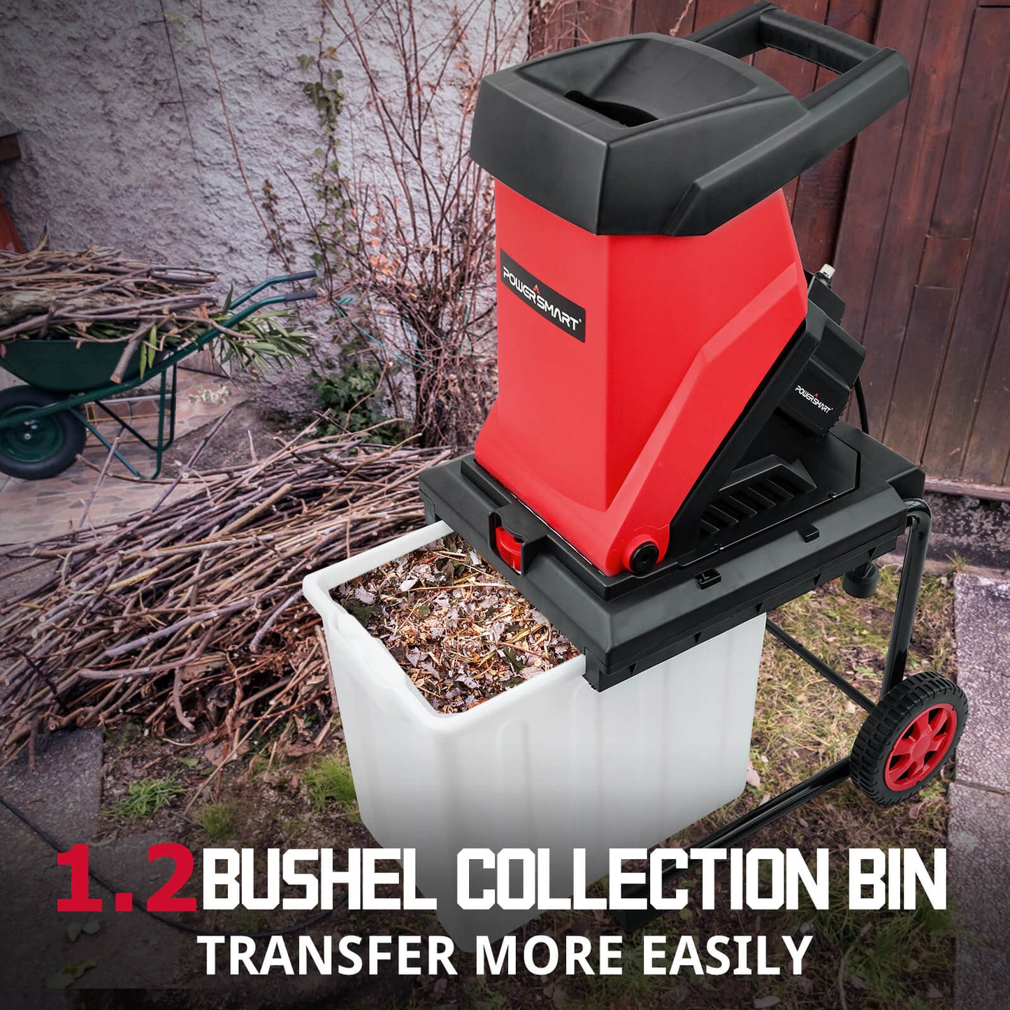 PowerSmart 15Amp Electric Wood Chipper Leaf Mulcher w/ Collection Bin PS12A