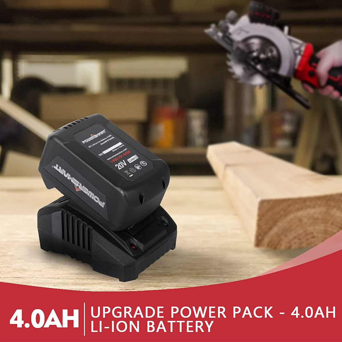 PowerSmart 20V Mini Circular Saw Cordless with 4.0Ah Battery and Charger