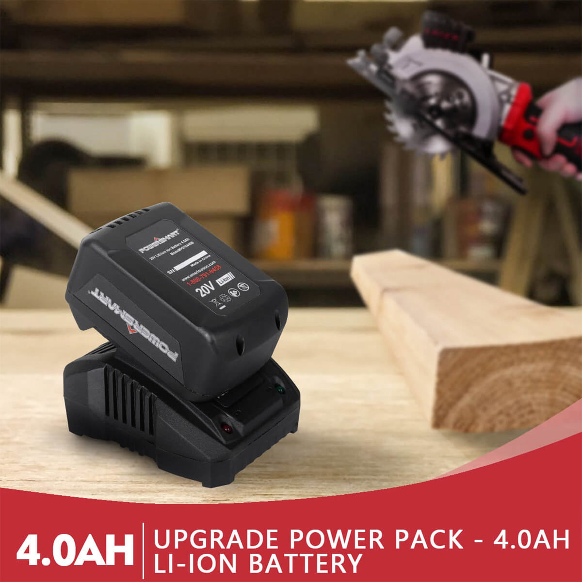 PowerSmart 20V Mini Circular Saw Cordless with 4.0Ah Battery and Charger