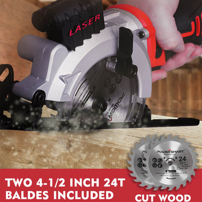PowerSmart 20V Mini Circular Saw Cordless with 4.0Ah Battery and Charger