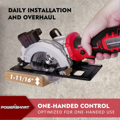 PowerSmart 20V Mini Circular Saw Cordless with 4.0Ah Battery and Charger