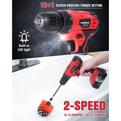 PowerSmart 20V Cordless Drill Driver w/ Brushes, Battery & Charger Included