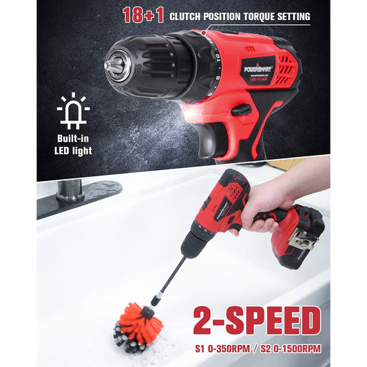 PowerSmart 20V Cordless Drill Driver w/ Brushes, Battery & Charger Included
