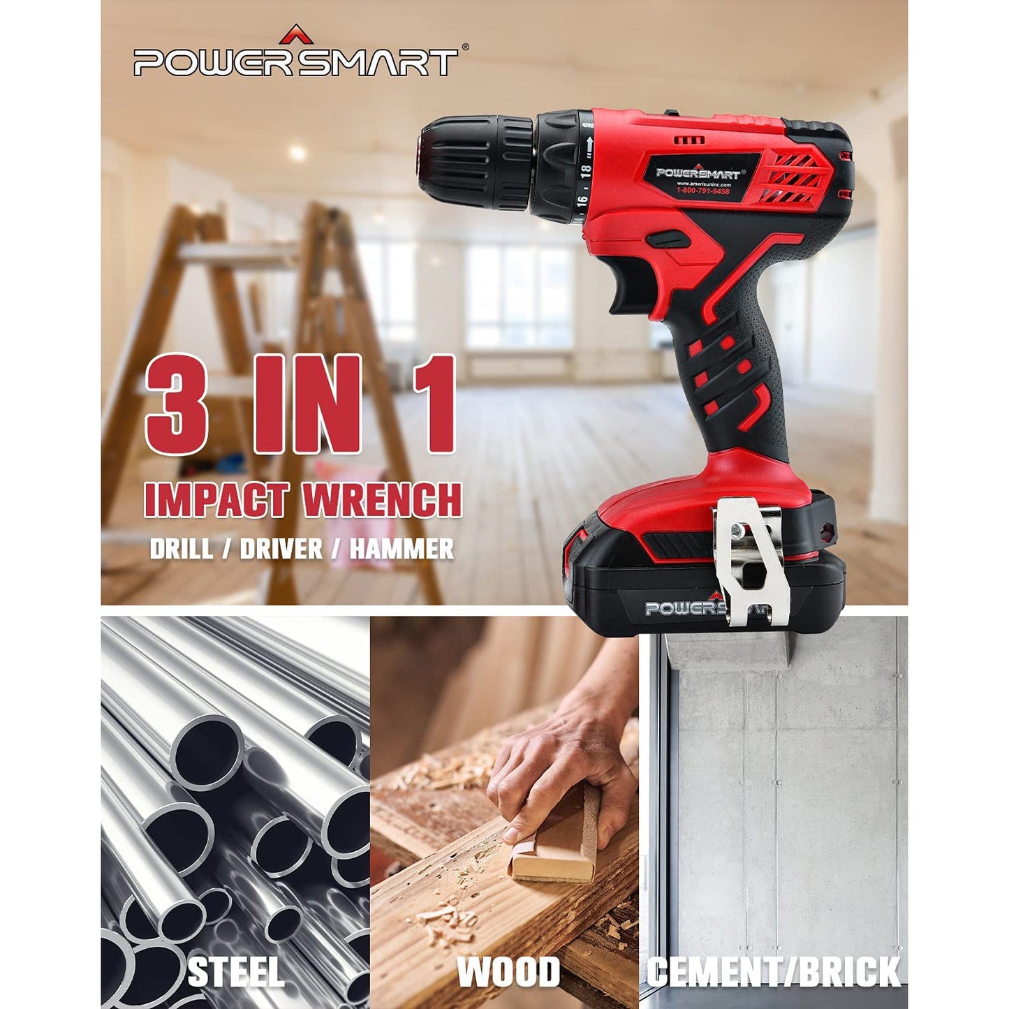 PowerSmart 20V Cordless Drill Driver w/ Brushes, Battery & Charger Included