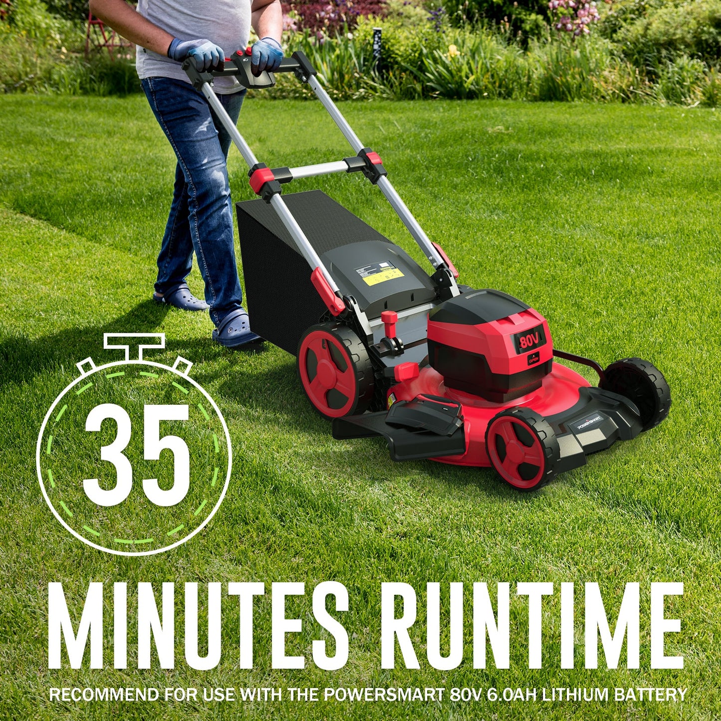 PowerSmart 80V 21" Cordless Self-propelled Lawn Mower w/ 6Ah Battery & Charger