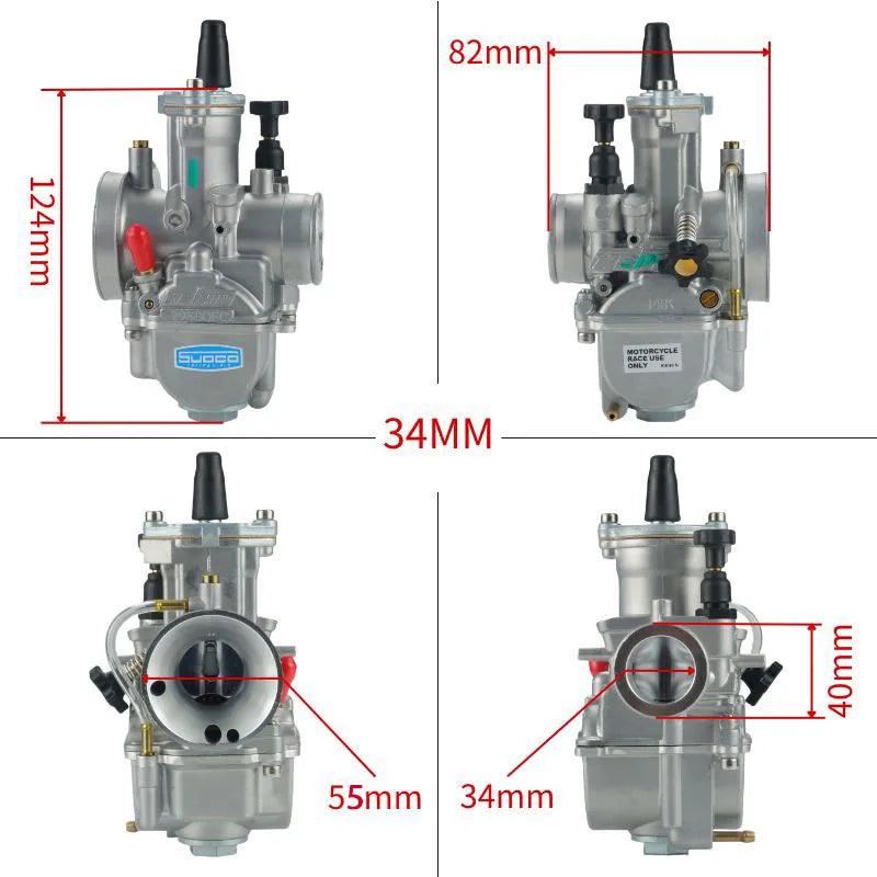 PWK Racing Carburetor 24-34mm for KOSO OKO 2T 4T Scooter ATV Dirt Bike + Jets