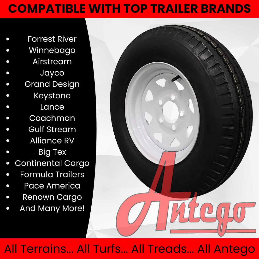(Set of 2) Antego Tire and Wheel 185/80D13 Trailer Tire – Reinforced 8-Ply-Ply Design