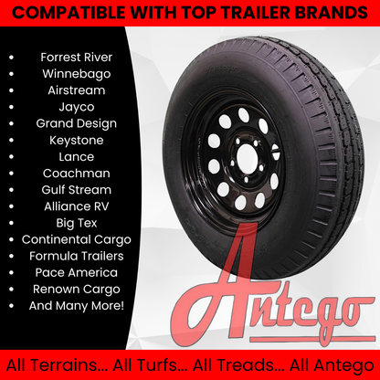 (Single Assembly) Antego Tire and Wheel 205/75D14 Highway Terrain Trailer Tire & Wheel –
