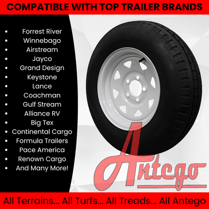 (Set of 4) Antego Tire and Wheel 205/75D14 Highway Terrain Trailer Tire & Wheel –