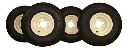 (Set of 4) Beige/Tan Steel Wheels with 18x9.50-8 4 Ply Turf Tires for Golf Cart and Lawn