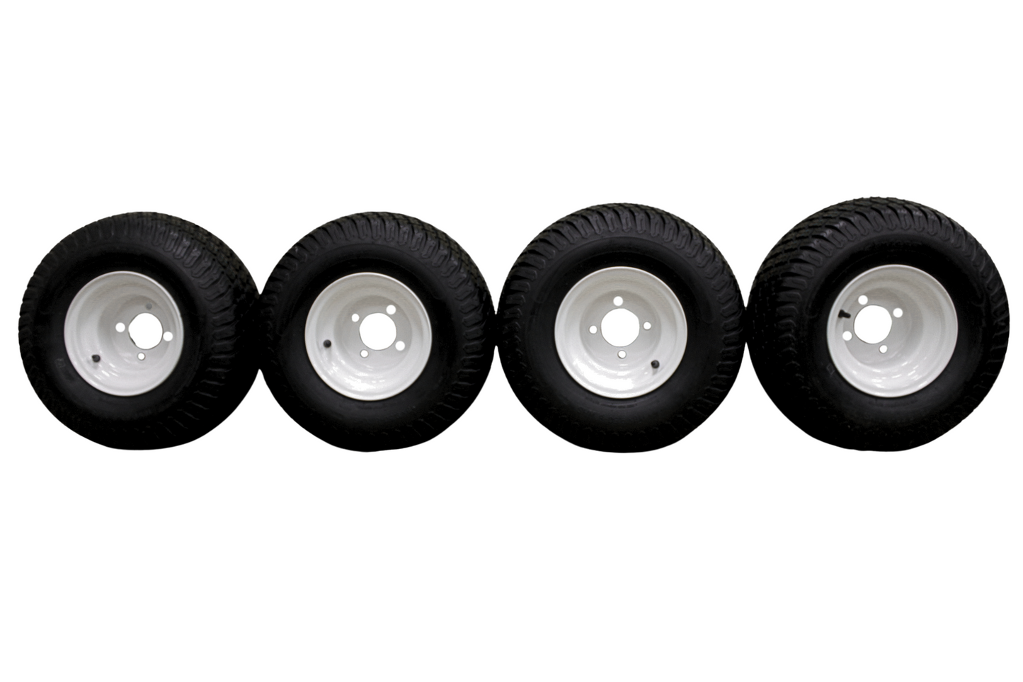 (Set of 4) White Steel Wheels with 18x9.50-8 4 Ply Turf Tires for Golf Cart and Lawn and