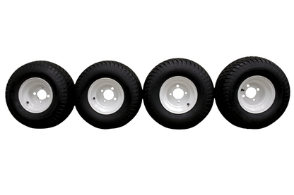 (Set of 4) White Steel Wheels with 18x9.50-8 4 Ply Turf Tires for Golf Cart and Lawn and