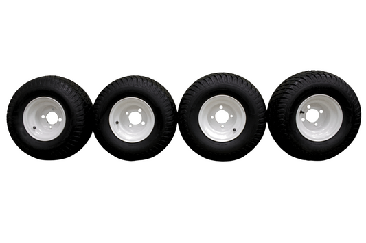 (Set of 4) White Steel Wheels with 18x9.50-8 4 Ply Turf Tires for Golf Cart and Lawn and