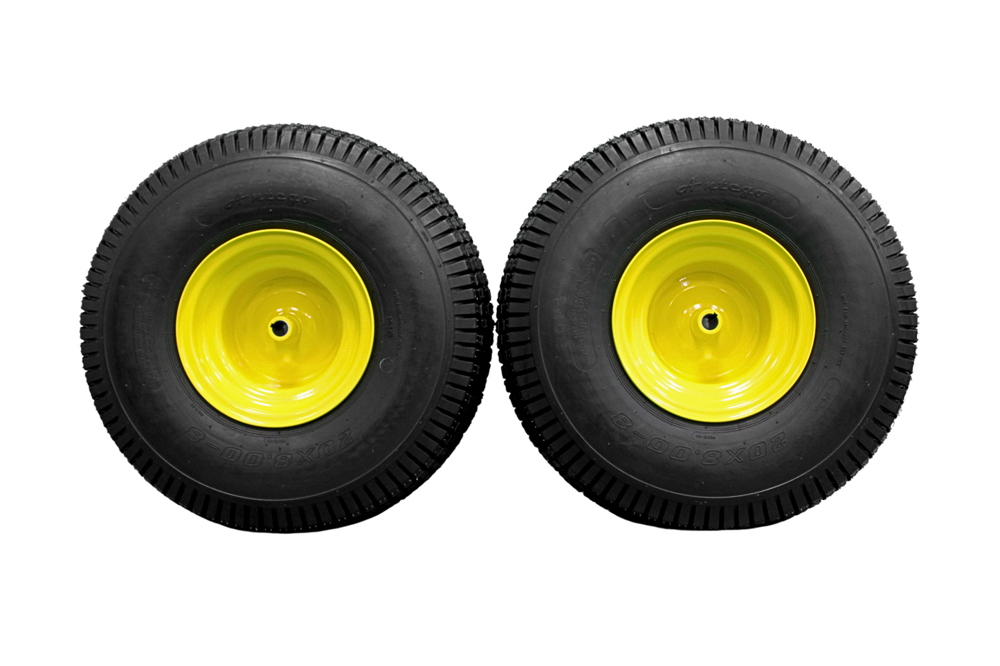 20x8.00-8 4 Ply Tires with 8x7 John Deere Yellow Wheels for Lawn & Garden Mower Turf