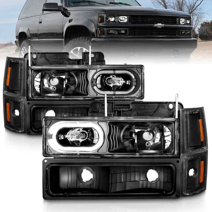 ANZO 88-98 Chevrolet C1500 Crystal Headlights Black Housing w/ Signal and Side Marker