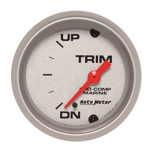 AutoMeter Marine Silver Ultra-Lite 2-1/16in 0 Down 90 Up Electric Trim Level Gauge 200766-33