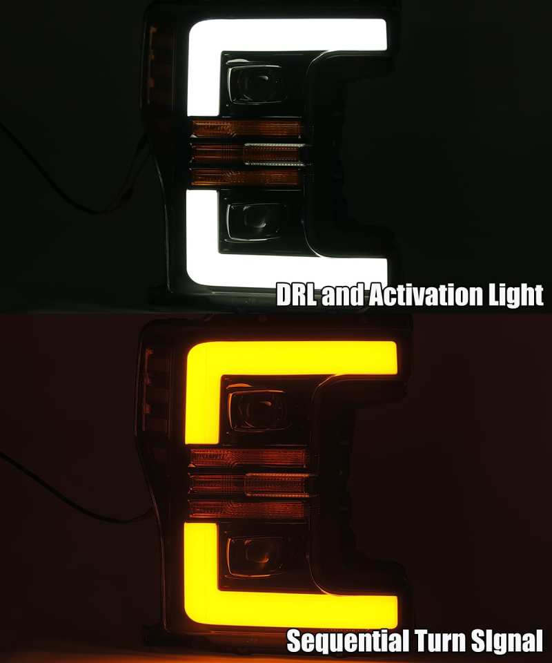 AlphaRex 17-19 Ford F-250 SD PRO-Series Proj Headlight Plnk Style Matte Blk w/Activ