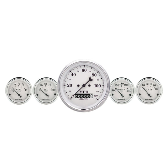 AutoMeter Gauge Kit 2 Pc. Quad & Speedometer 3-3/8in. Old Tyme White 1600