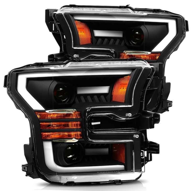 AlphaRex 15-17 Ford F-150 LUXX LED Projector Headlights Plank Style Black w/Activ