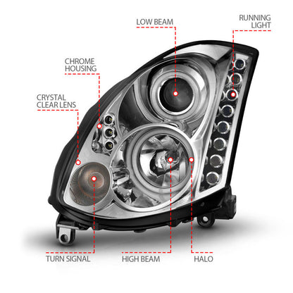 Anzo 2003-2007 Infiniti G35 Projector Headlights w/ Halo Chrome (CCFL)