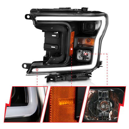 ANZO 2018-2019 Ford F-150 Projector Plank Style H.L. Black Amber (Without Switchback) 111467