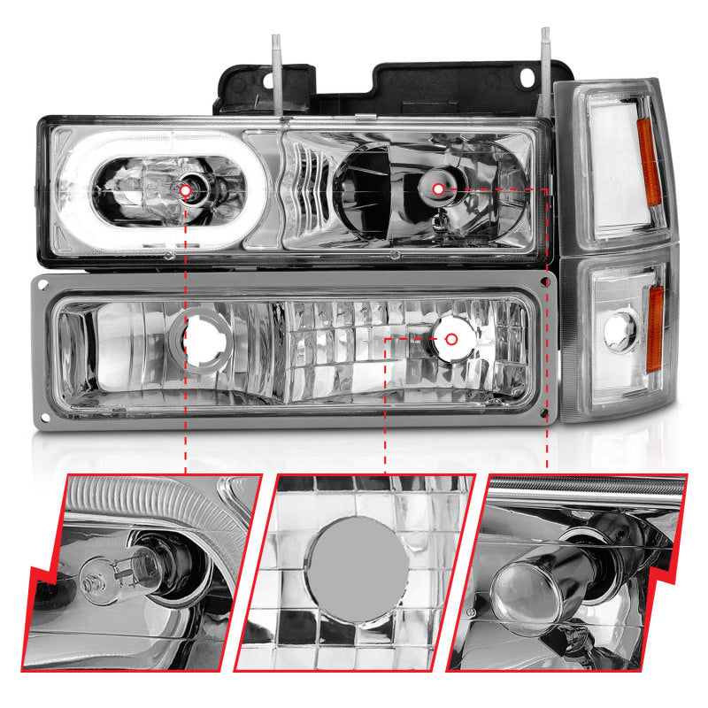 ANZO 88-98 Chevrolet C1500 Crystal Headlights Chrome Housing w/ Signal and Side Marker