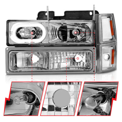 ANZO 88-98 Chevrolet C1500 Crystal Headlights Chrome Housing w/ Signal and Side Marker