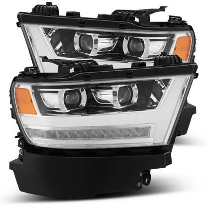 AlphaRex 19-20 Dodge Ram 1500 LUXX LED Proj Headlights Plank Chrome w/Activ Light/Seq