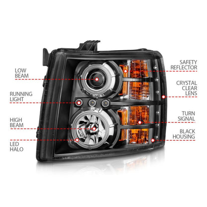 Anzo 2007-2013 Chevrolet Silverado 1500 Projector Headlights w/ Halo Black