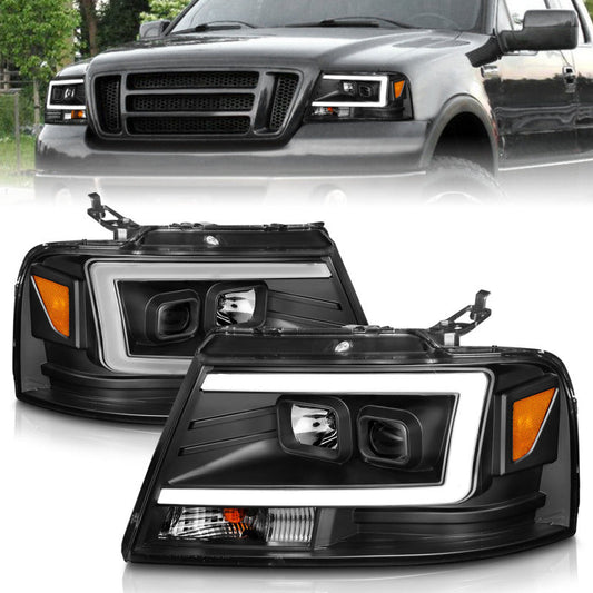 ANZO 2004-2008 Ford  F-150 Projector Headlights w/ Light Bar Black Housing 111541