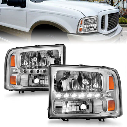 Anzo 2000-2004 Ford Excursion Crystal Headlights Chrome w/ LED 1pc